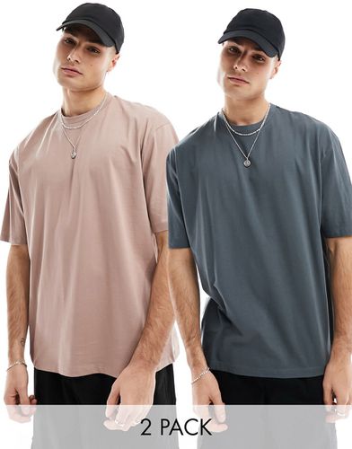 Confezione da 2 t-shirt oversize marrone e antracite - ASOS DESIGN - Modalova
