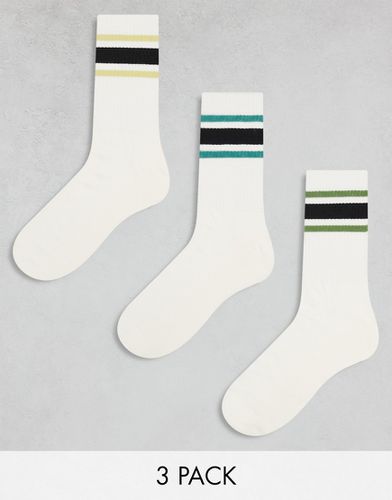 Confezione da 3 paia di calzini bianchi con righe multicolore - ASOS DESIGN - Modalova