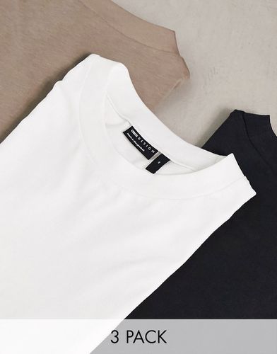Confezione da 3 T-shirt comode girocollo bianca, nera e marrone - ASOS DESIGN - Modalova