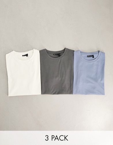 Confezione da 3 T-shirt attillate grigia, crema e blu - ASOS DESIGN - Modalova