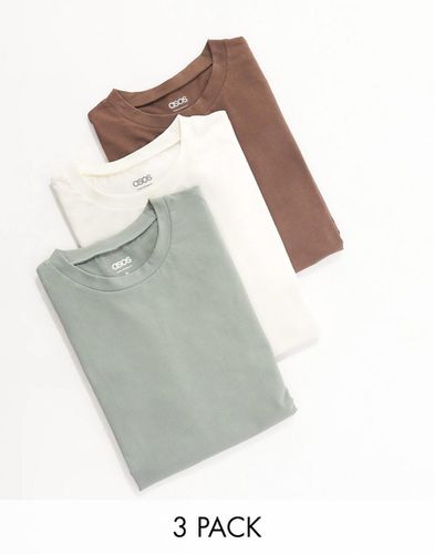 Confezione da 3 T-shirt oversize girocollo écru, kaki e marrone - ASOS DESIGN - Modalova