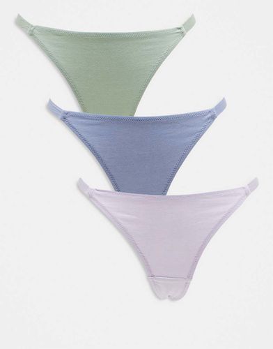 Confezione da 3 tanga in cotone blu polvere, verde salvia e lilla - ASOS DESIGN - Modalova