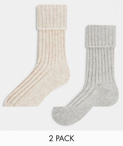 Confezione da due paia di calzini in misto lana alla caviglia in colori neutri - ASOS DESIGN - Modalova