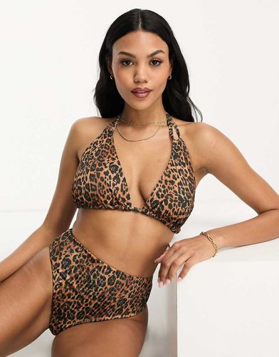 Coppe Grandi - Mix and Match - Top bikini a triangolo a coste con stampa leopardata - ASOS DESIGN - Modalova