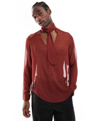 Camicia vestibilità comoda con allacciatura al collo e scollo profondo a V color ruggine - ASOS DESIGN - Modalova