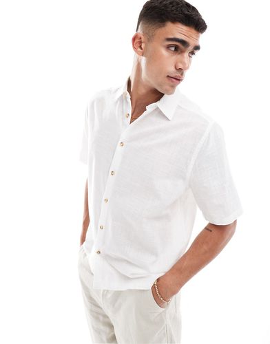 Camicia a maniche corte vestibilità comoda bianca effetto lino - ASOS DESIGN - Modalova