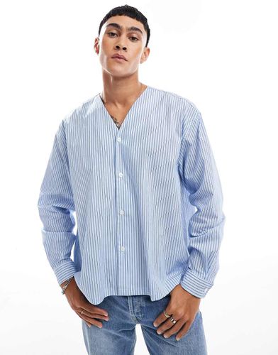 Camicia a maniche lunghe oversize squadrata a righe con colletto stile baseball - ASOS DESIGN - Modalova