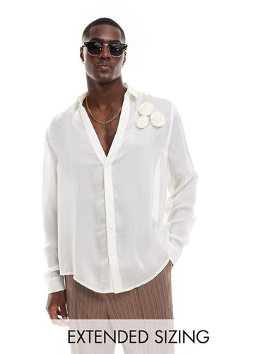 Camicia comoda con colletto basso crema con fiori applicati - ASOS DESIGN - Modalova