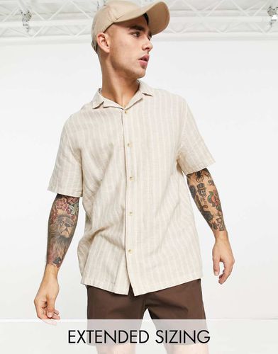 Camicia comoda in misto lino beige a righe con rever - ASOS DESIGN - Modalova