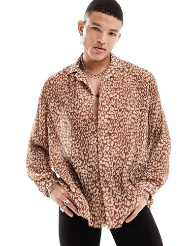 Camicia comoda plissé leopardata con rever - ASOS DESIGN - Modalova