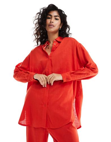 Camicia comoda rossa in misto lino - ASOS DESIGN - Modalova
