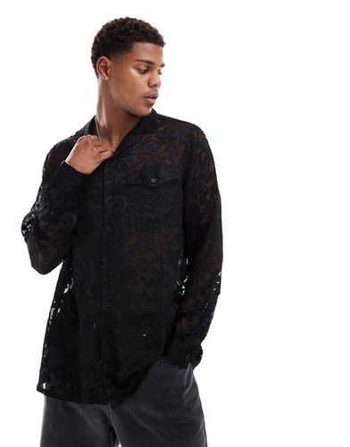 Camicia comoda trasparente in jacquard nera con rever stile western - ASOS DESIGN - Modalova