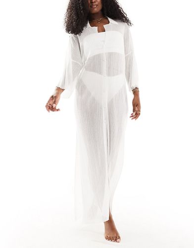 Camicia da mare lunga oversize in maglia fine bianca - ASOS DESIGN - Modalova