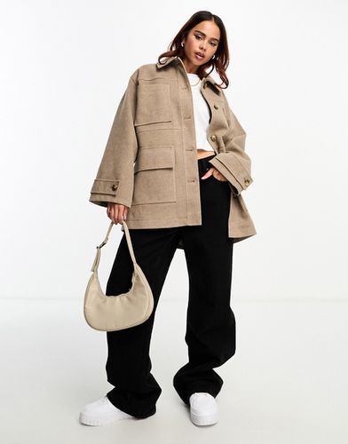 Camicia giacca in misto lana color fungo con quattro tasche - ASOS DESIGN - Modalova