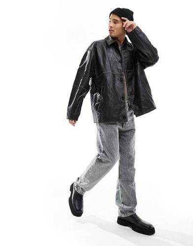 Camicia giacca oversize in vera pelle nera - ASOS DESIGN - Modalova