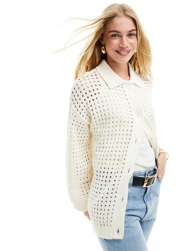 Camicia in maglia traforata color crema con colletto - ASOS DESIGN - Modalova