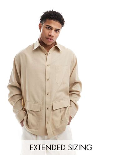 Camicia oversize con colletto squadrato beige con tasche stile cargo - ASOS DESIGN - Modalova