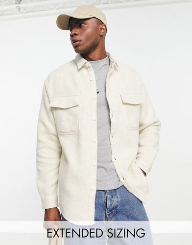 Camicia oversize in misto lana anni '90 beige con motivo a spina di pesce - ASOS DESIGN - Modalova