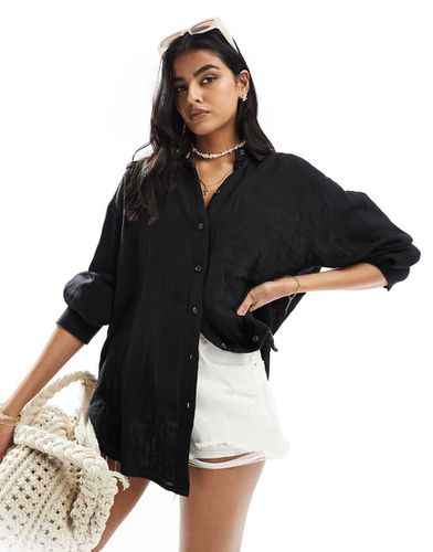 Camicia oversize in mussola nera - ASOS DESIGN - Modalova