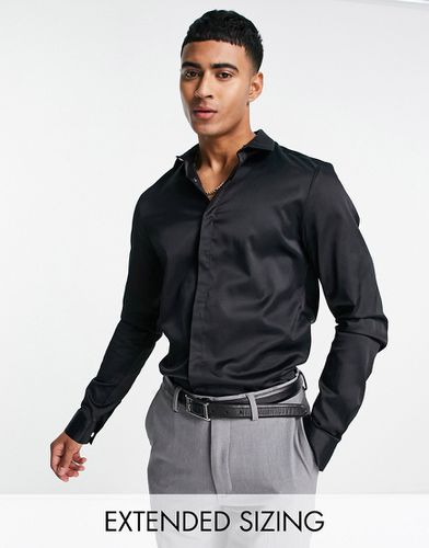 Camicia premium elegante slim in rasatello nera - ASOS DESIGN - Modalova
