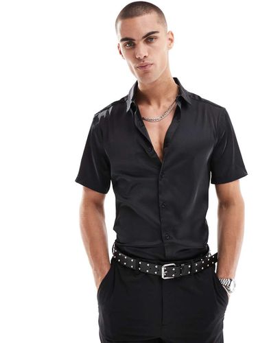 Camicia skinny in raso nera - ASOS DESIGN - Modalova