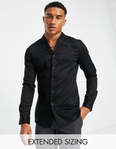 Camicia slim fit nera in rasatello con colletto sciallato - ASOS DESIGN - Modalova