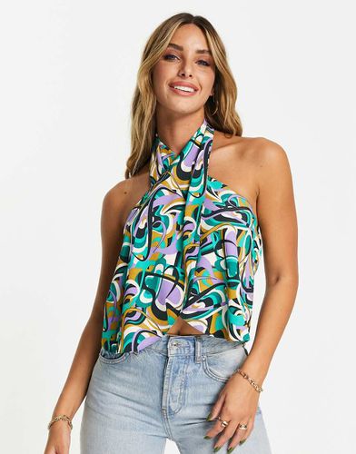 Canotta con scollo avvolgente e stampa astratta viola e verde - ASOS DESIGN - Modalova