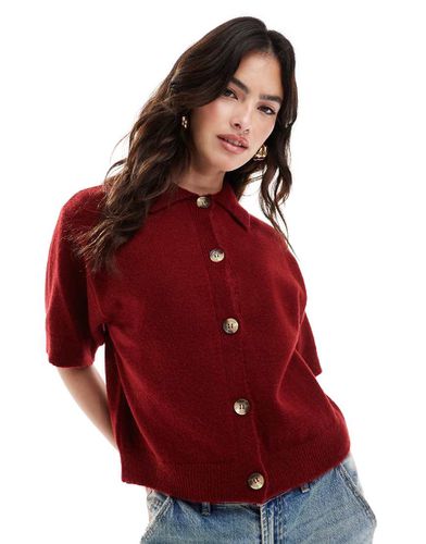 Cardigan a maniche corte lavorato bordeaux con colletto stile camicia - ASOS DESIGN - Modalova