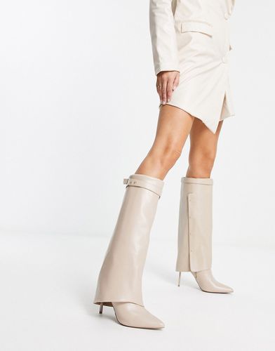 Clearly - Stivali sopra al ginocchio color crema risvoltati con tacco alto - ASOS DESIGN - Modalova