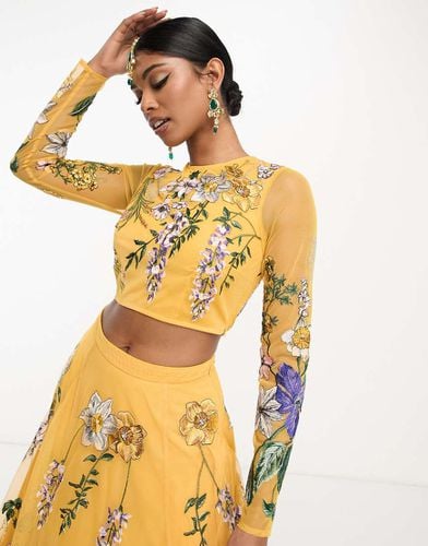 Crop top lehenga color senape con glicine ricamato - ASOS DESIGN - Modalova