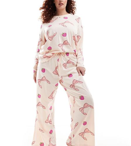 ASOS DESIGN Curve - Completo pigiama con stampa di frutta e fiocco composto da top a maniche lunghe e pantaloni - ASOS Curve - Modalova