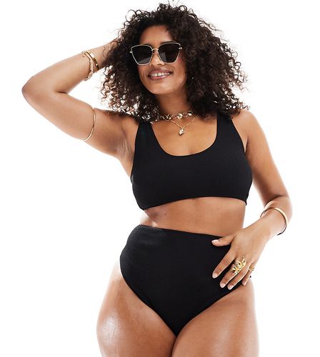 ASOS DESIGN Curve - Amy - Mix and Match - Crop top bikini skinny nero effetto stropicciato con scollo rotondo - ASOS Curve - Modalova