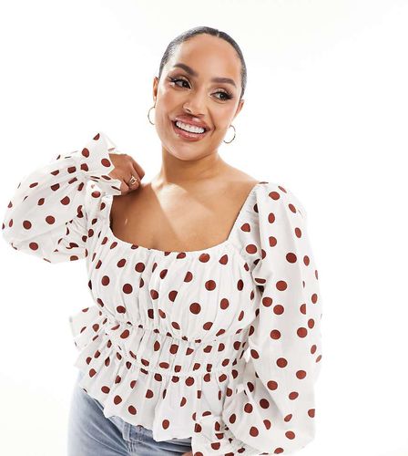 ASOS DESIGN Curve - Blusa con scollo squadrato e maniche a sbuffo a pois - ASOS Curve - Modalova