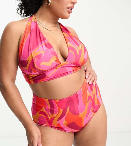 Curve - Mix and Match - Top bikini allacciato al collo con stampa astratta e scollo profondo - ASOS DESIGN - Modalova