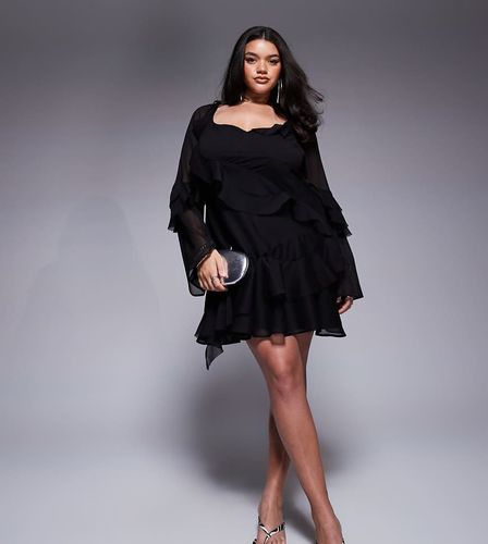 ASOS DESIGN Curve - Robe courte à volants et manches évasées - Noir - Asos Curve - Modalova
