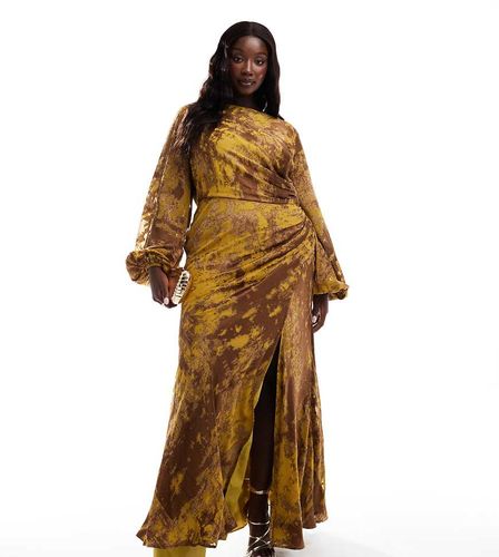 ASOS DESIGN Curve - Robe longue à manches longues en tissu à motif abstrait effet dévoré coupé en biais - Asos Curve - Modalova