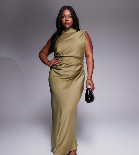 ASOS DESIGN Curve - Robe longue avec buste drapé et dos bénitier - Olive - Asos Curve - Modalova