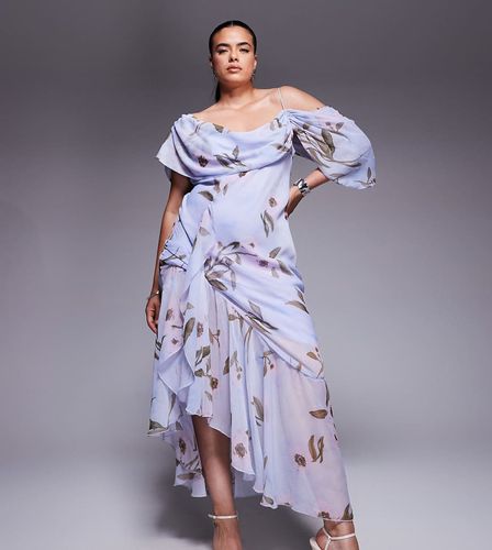 ASOS DESIGN Curve - Robe longueur mollet avec col bénitier et ourlet à basque asymétrique en tissu coupé en biais à imprimé fleuri - Asos Curve - Modalova