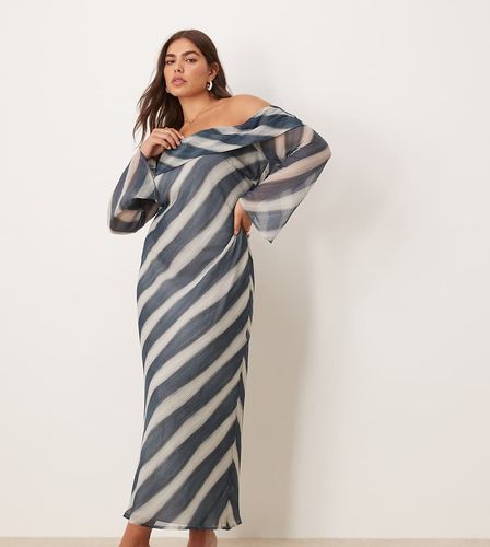 ASOS DESIGN Curve - Robe mi-longue à rayures avec encolure bardot rabattue - Bleu - Asos Curve - Modalova