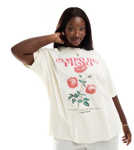 ASOS DESIGN Curve - T-shirt oversize bianca con stampa "Campo dei fiori" - ASOS Curve - Modalova