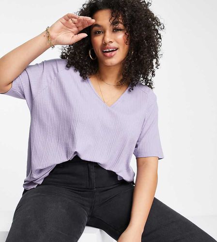 ASOS DESIGN Curve - T-shirt oversize lilla a coste con scollo a V - ASOS Curve - Modalova