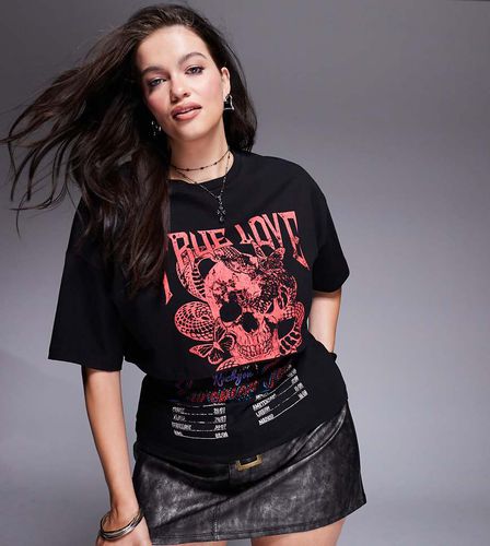 ASOS DESIGN Curve - T-shirt stile corsetto a doppio strato nera con grafica rock - ASOS Curve - Modalova