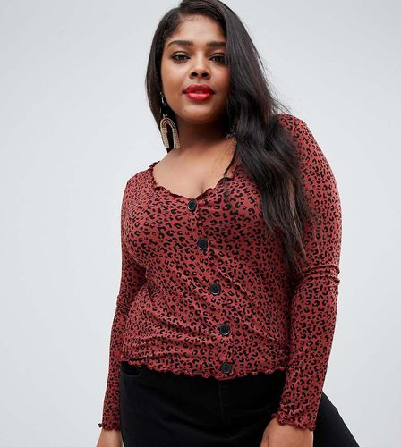 ASOS DESIGN Curve - Top a maniche lunghe con stampa animalier e abbottonatura frontale - ASOS Curve - Modalova