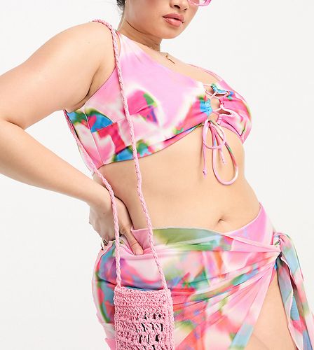 Curve - Top bikini corto rosa con stampa astratta a macchie con lacci - ASOS DESIGN - Modalova