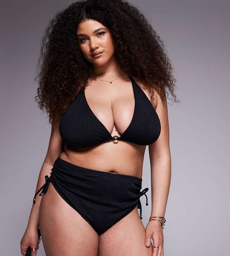 ASOS DESIGN Curve - Tayla - Bas de bikini taille haute échancré avec détails perle doré - Asos Curve - Modalova