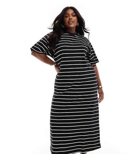 ASOS DESIGN Curve - Vestito camicia oversize con gonna al polpaccio a righe nere e bianche - ASOS Curve - Modalova