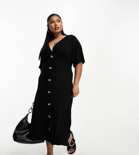 ASOS DESIGN Curve - Vestito da giorno midi con bottoni e maniche con volant - ASOS Curve - Modalova