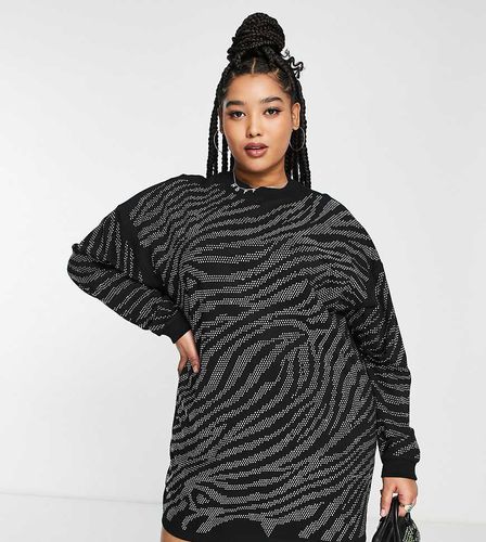 ASOS DESIGN Curve - Vestito felpa corto oversize con decorazione tigrata argento - ASOS Curve - Modalova