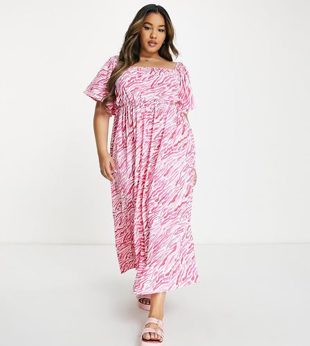 ASOS DESIGN Curve - Vestito lungo da spiaggia con maniche con volant e stampa zebrata rosa - ASOS Curve - Modalova