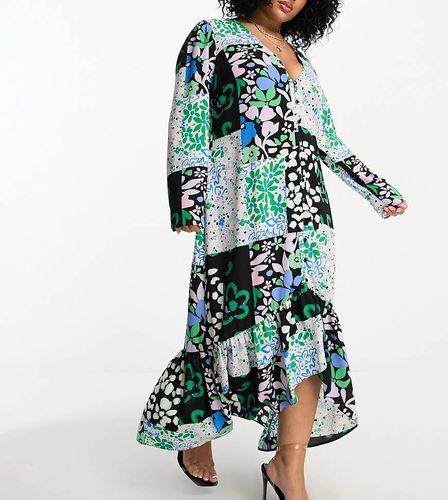 ASOS DESIGN Curve - Vestito midi con stampa divisa a fiori e fondo asimmetrico - ASOS Curve - Modalova